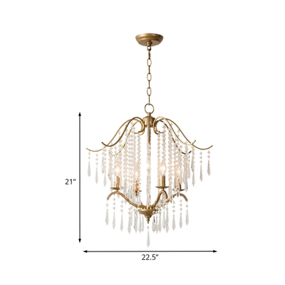 Crystal Drip Raindrop Chandelier Light Traditional 3/4-Bulb Dining Room Candelabra Suspension Lamp in Gold