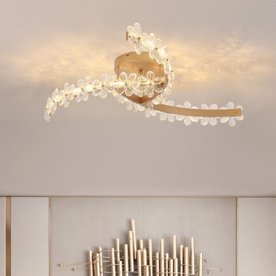 Crystal Flowers LED Ceiling Flush Mount Modernist Gold Windmill Bedroom Semi Flush Light Fixture