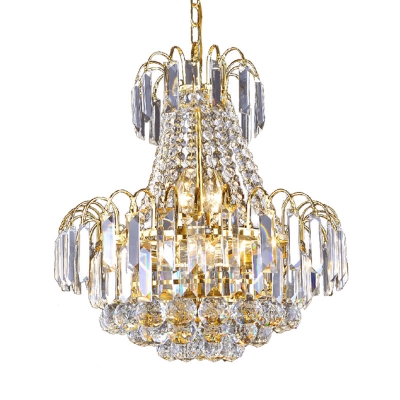 Crystal Raindrop Shaped Drop Lamp Modernism 6 Lights Restaurant Chandelier Pendant in Gold