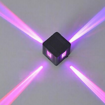Cube Wine Club 4-Way Wall Lamp Aluminum Modern LED Sconce Light in Purple/Blue/Red Light, Black