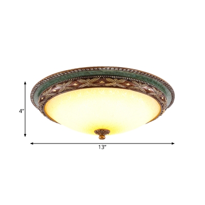 Dome White Glass Ceiling Mounted Lamp Country Style LED Bedroom Flushmount Lighting in Green