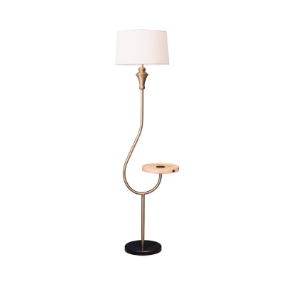 Drum Fabric Shade Floor Lamp Modernism Single Head Gold Finish Floor Light with Shelf