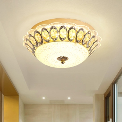 ED Floral Ceiling Flush Modernism Gold Frosted White Glass Flush Mount Lamp with Crystal Trim