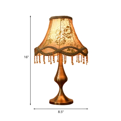 Fabric Bell Shade Embroidered Table Light Traditional 1-Light Living Room Night Lamp in Brass