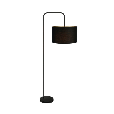 Fabric Drum Shade Stand Up Light Minimal Single Bulb Black Floor Lamp with Right Angle Arm