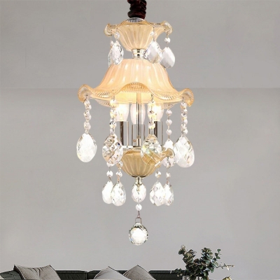 Frosted Glass Ruffle Small Chandelier Modern Style 3-Light Corridor Pendant Light with Clear Crystal Drop