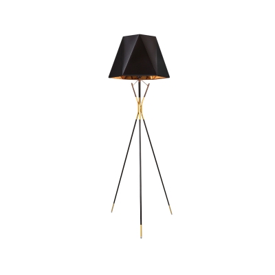 Geometry Shade Stand Up Light Modernist Fabric 1 Bulb Black Finish Floor Lamp with Tri-Leg