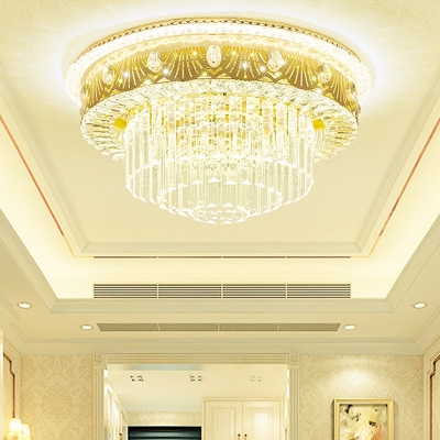 Layered Tapered Bedroom Ceiling Flush Contemporary Crystal LED Gold Flush Mount Light