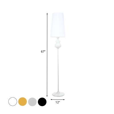 Long Barrel Shade Stand Up Lamp Modernism Fabric 1-Head Bedside Standing Floor Light in White/Black/Chrome