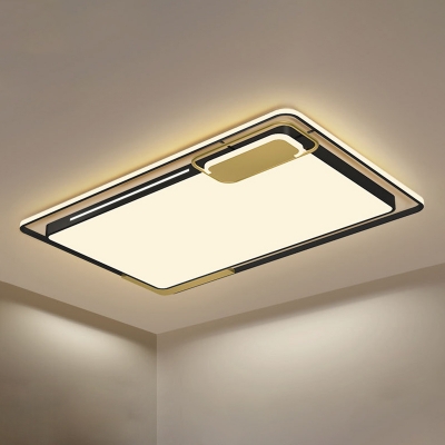 Metal Rectangular Flush Light Fixture Minimalism Black and Gold LED Ceiling Lamp in Warm/White Light