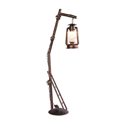 Metallic Lantern Stand Up Lamp Coastal 1 Head Parlour Tree Floor Lighting in Copper