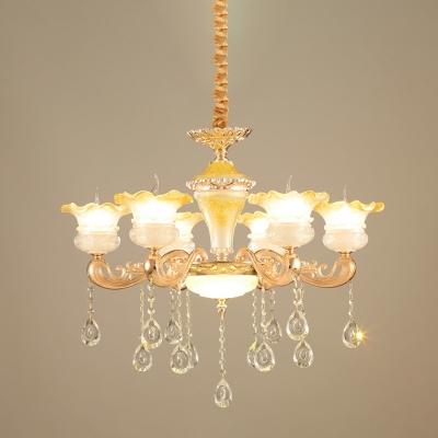 Mid Century Flower Ceiling Chandelier 6-Light Crystal Hanging Pendant Light in Gold