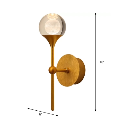 Minimalist Ball Wall Lighting Single-Bulb Crystal Sconce Light Fixture with Pencil Arm in Gold