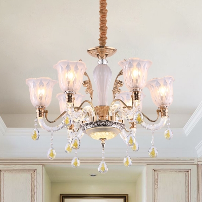 Modern Style Bell Up Chandelier 6-Head Crystal Pendant Ceiling Light in Gold for Dining Room