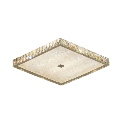 Nickel Finish LED Flushmount Lighting Minimal Beveled Crystal Square Ceiling Fixture for Bedroom