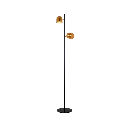 Post Modern Domed Standing Floor Light Metallic 2-Head Living Room LED Reading Floor Lamp in Black and Gold