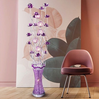 Purple Finish LED Floor Lighting Decorative Metallic Wire Stand Up Lamp for Parlour