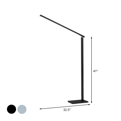 Rotatable Linear Stand Up Light Modernist Metal LED Black/Silver Reading Floor Lamp for Study Room