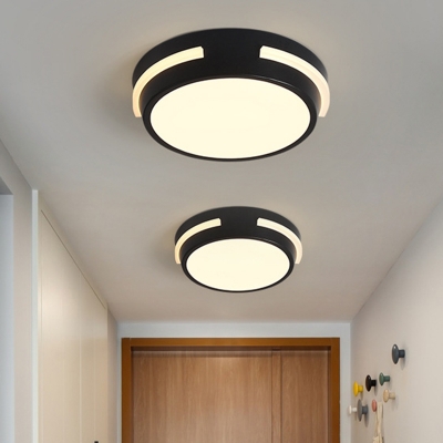 Round Mini Corridor Ceiling Lamp Acrylic Nordic Style LED Flush Mount Recessed Lighting in Black, Warm/White Light