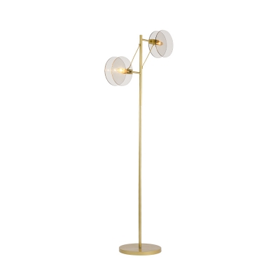 Round Panel Stand Up Light Post Modern Umber Glass 2-Light Gold Finish Floor Lamp