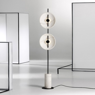 Saucer Shade Floor Lighting Modernist Marble 2-Light White Finish Standing Floor Lamp