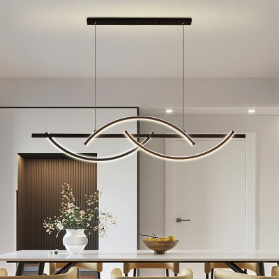 Simple 3-Arced Linear Pendulum Light Metallic LED Restaurant Chandelier Pendant Lamp in Black/Gold, White/Warm Light