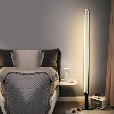 Slim Oblong Frame Reading Floor Lamp Modernism Metallic LED Bedside Stand Up Light in White/Black