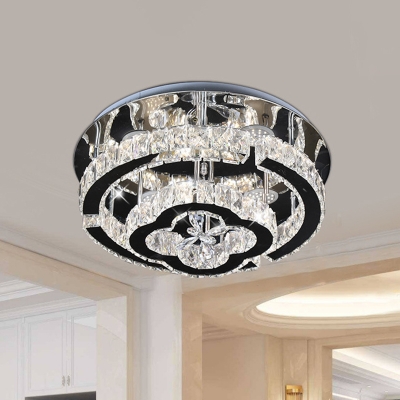 Stainless-Steel Ring and Floral Flushmount Modernist LED Crystal Semi-Flush Ceiling Light
