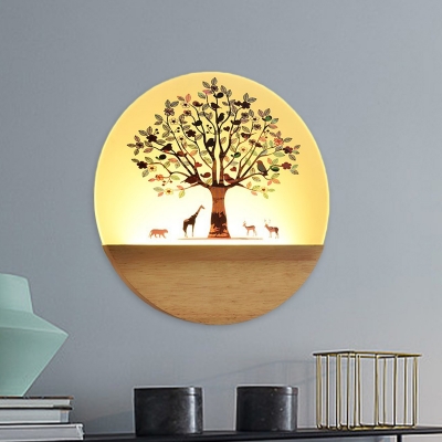 Tree/Blossom Flower Wall Mount Mural Lamp Nordic Acrylic Bedroom LED Wall Sconce Lighting in Wood