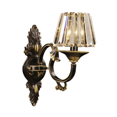 Truncated Cone Crystal Wall Light Retro Style 1 Head Dining Room Sconce in Black and Gold
