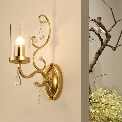 Tube Living Room Wall Light Kit Postmodern Clear Glass 1/2-Bulb Gold Wall Sconce Lighting