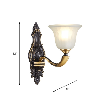 Vintage Bell Shade Up Wall Lighting 1/2-Bulb Opal Glass Wall Mounted Lamp in Black-Gold