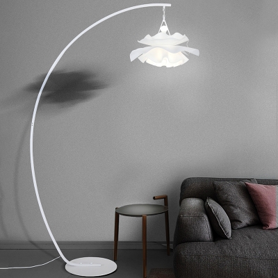 White Finish Arched Standing Floor Light Modernist 1 Light Metal Floor Lamp with Plated Acrylic Shade