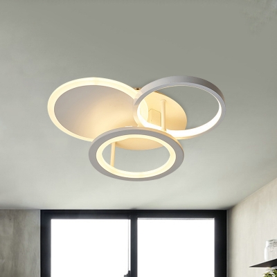 White Finish Multi-Ring Semi Flush Modernism LED Metallic Close to Ceiling Light in White/Warm Light, 16