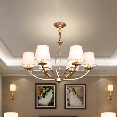 White 4/6/8 Bulbs Hanging Chandelier Traditional Fabric Barrel Shade Suspension Light for Dining Room