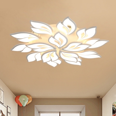 White Leaf Shape Semi-Flush Ceiling Light Contemporary LED Acrylic Flush Mounted Lamp in White/Warm Light