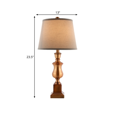 1 Bulb Night Table Lamp with Barrel Shade Fabric Antiqued Bedside Desk Light in Brown