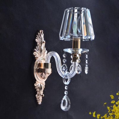 1 Light Indoor Wall Light Modernism Gold Wall Mount Lamp Fixture with Cone Clear Crystal Block Shade