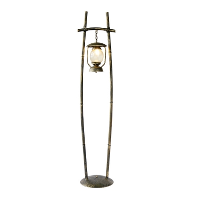 1 Light Rack Standing Floor Light Coastal Bronze Finish Metal Stand Up Lamp with Lantern Shade