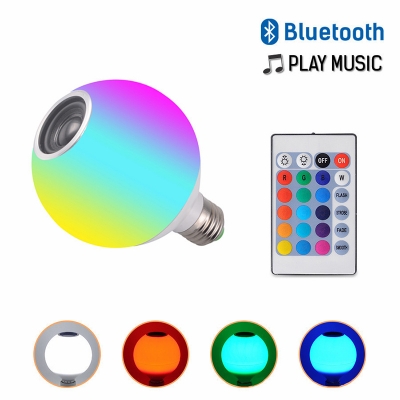 1pc Bluetooth Speaker Globe Bulb RGB Color Changing 5 W E27 24 LED Beads Light Bulb with White Plastic Shade