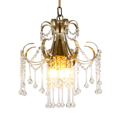 3-Light Small Chandelier Traditional Scroll Crystal Draping Pendulum Light in Gold