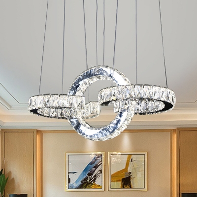 3-Ring Clear Crystal Hanging Lamp Kit Modern LED Black Ceiling Chandelier for Dining Room