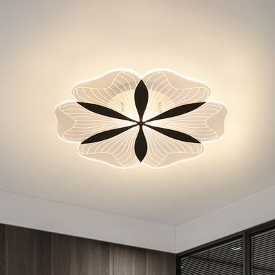 Black Floral Ceiling Flush Contemporary LED Metallic Flush Mounted Fixture in White/Warm Light