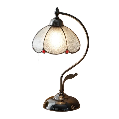 Black Gooseneck Table Light Antiqued Metal 1 Bulb Bedroom Night Lamp with Scalloped Seedy Glass Shade