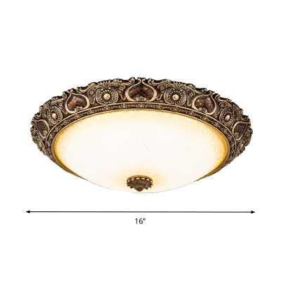 Bowl Parlour Flush Lamp Fixture Vintage Frosted Glass Brown Flush Mount in White/Warm Light, 13