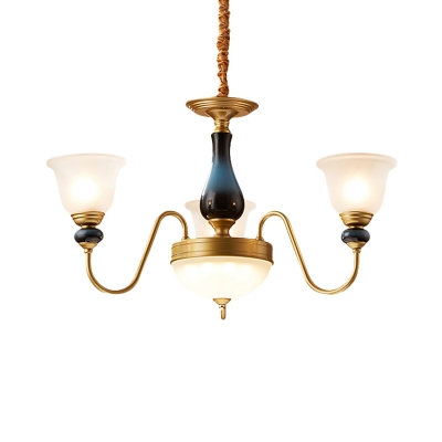 Brass Bell Shade Up Chandelier Countryside Frosted Glass 3/5/6 Lights Living Room Pendant