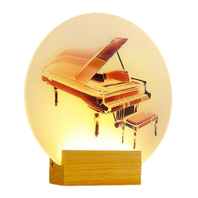 Brown Piano Mural Lighting Retro Acrylic LED Wall Mounted Light Fixture with Wood Arm
