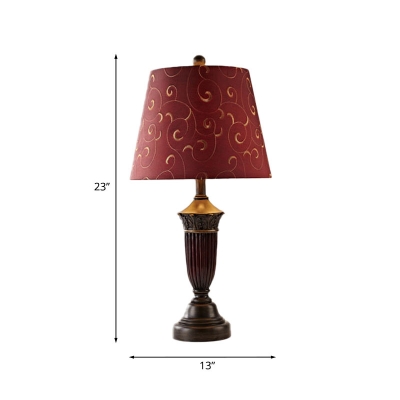 Burgundy Scroll Patterned Night Light Vintage Fabric 1-Light Dining Room Table Lamp