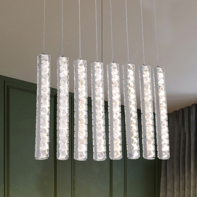 Chrome Linear Multi Pendant Light Minimal LED Crystal-Block Hanging Ceiling Lamp