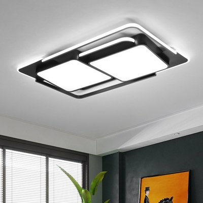Combined Rectangle Iron Ceiling Flush Modern Black/White LED Flush Mounted Light in Warm/White Light